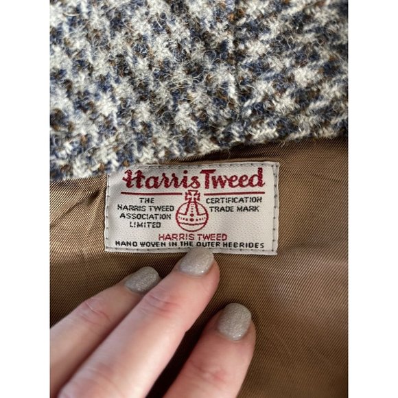 Vtg 70s 80s Harris Tweed 100% Pure Wool Houndstooth Newsboy Cap Hat Hand Woven - Picture 5 of 6